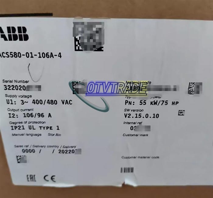 Модуль ABB INVERTER ACS580-01-106A-4 55KW