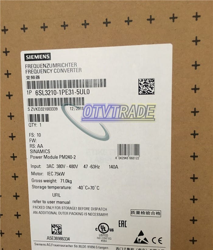 Модуль 1PIECE SIEMENS INVERTER 6SL3210-1PE31-5UL0 6SL3 210-1PE31-5UL0