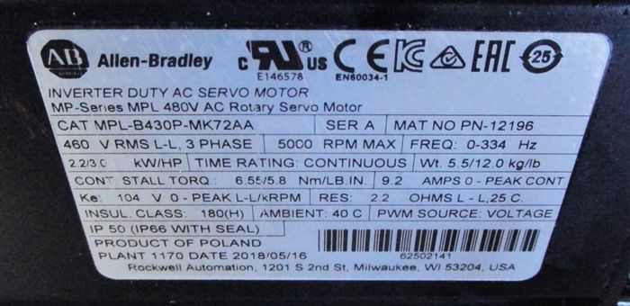 Модуль Allen-Bradley MPL-B430P-MK72AA