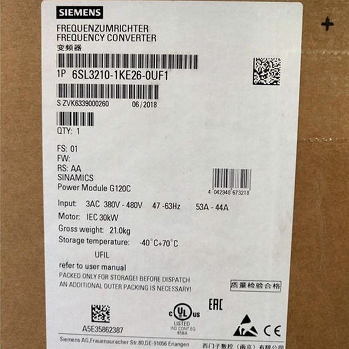 Модуль Siemens 6SL3210-1KE26-0UF1 Inverters 30KW 6SL3210-1KE26-0UF1