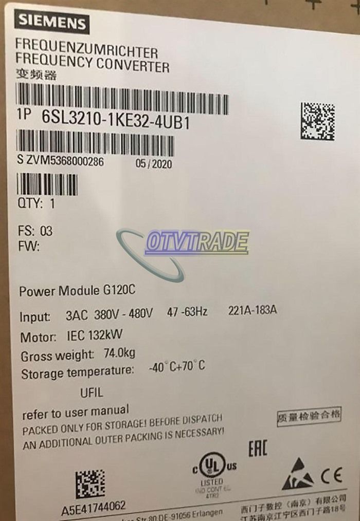 Модуль Siemens Inverter 132KW 6SL3210-1KE32-4UF1 6SL3 210-1KE32-4UF1