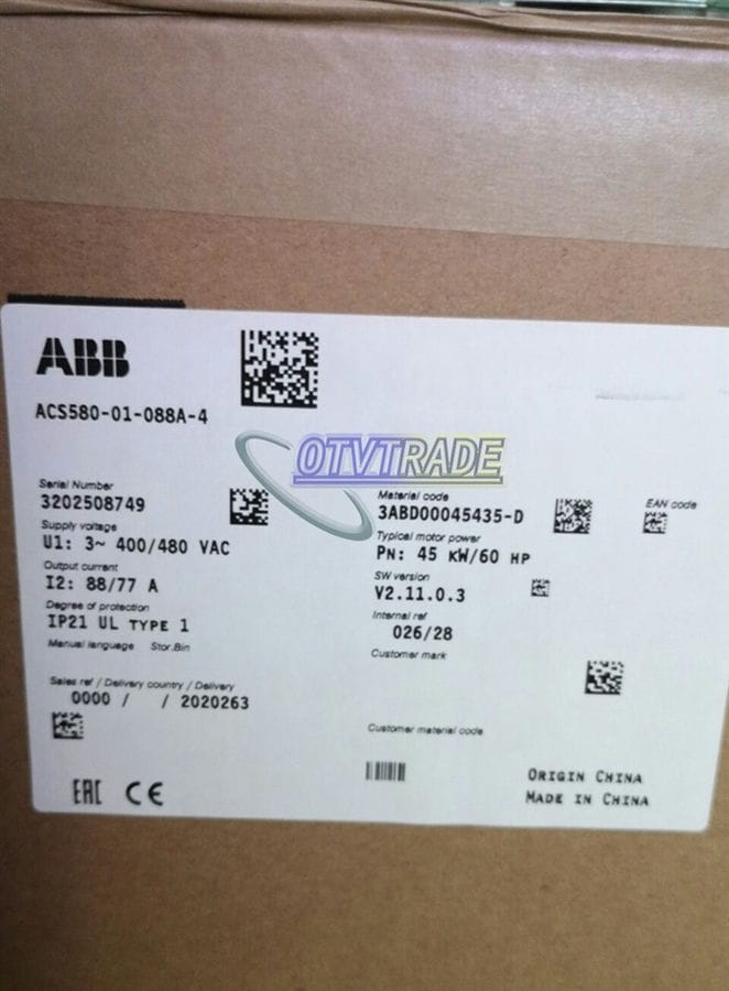 Модуль ABB INVERTER ACS580-01-088A-4 45KW