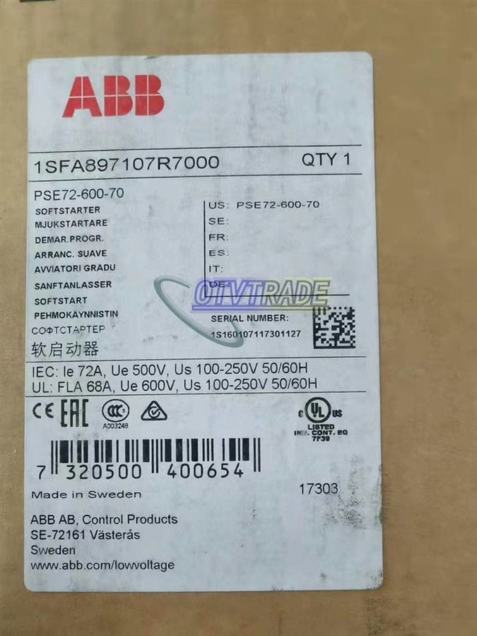 Модуль ABB Soft Starter 37kw 72A 208-600V PSE72-600-70 1SFA897107R7000