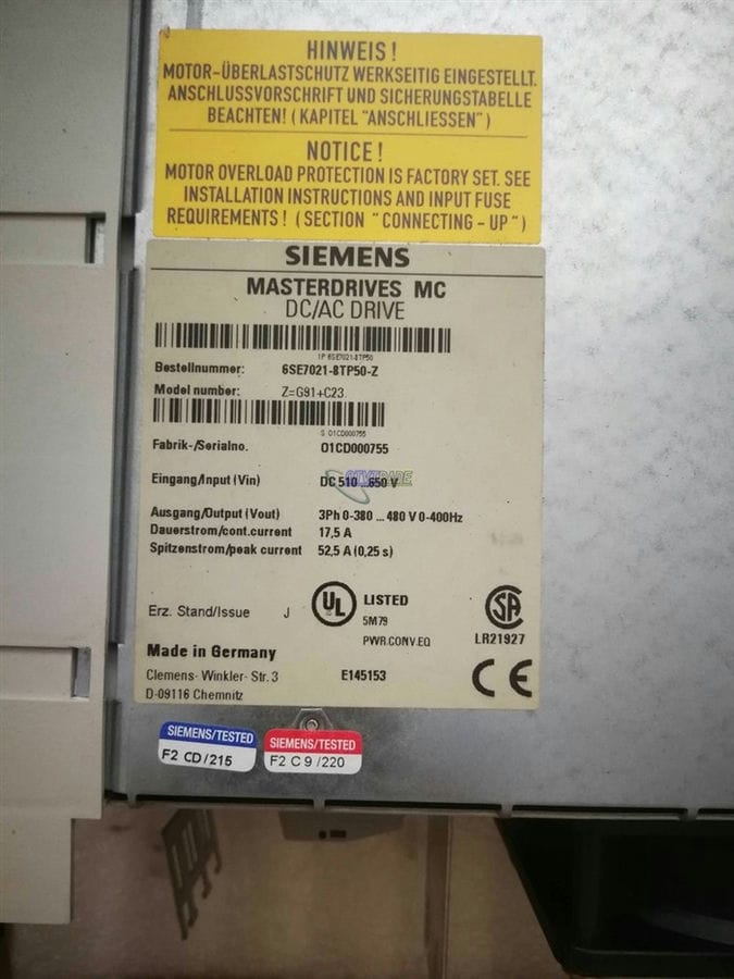Модуль siemens INVERTER 7.5KW 6SE7021-8TP50-Z Z G91+C23