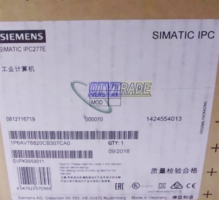 Модуль SIEMENS IPC277E INDUSTRIAL PC 6AV7882-0CB30-7CA0 6AV78820CB307CA0