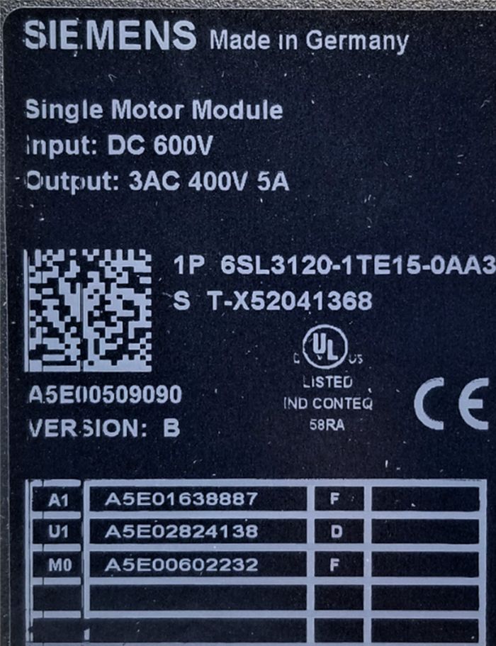 Модуль SIEMENS 6SL3120-1TE15-0AA3 Single Motor Module