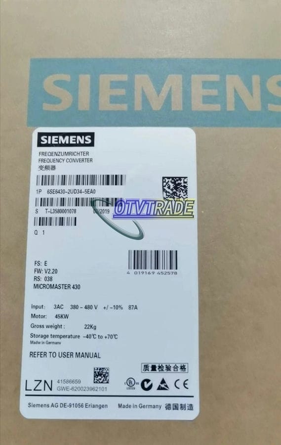 Модуль SIEMENS MM430 INVERTER 45KW 6SE6430-2UD34-5EA0 6SE6 430-2UD34-5EA0