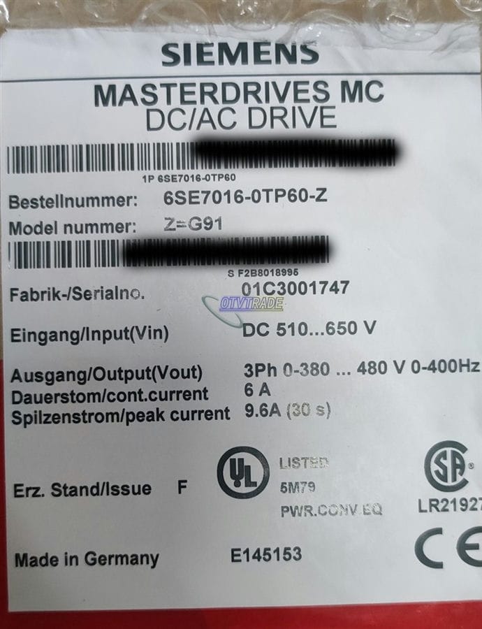 Модуль SIEMENS 6SE7016-0TP60-Z Z G91